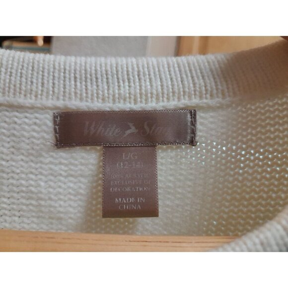 Vintage Womens 3D Santa And Reindeer Holiday Christmas Sweater Ivory Size L - Picture 9 of 11